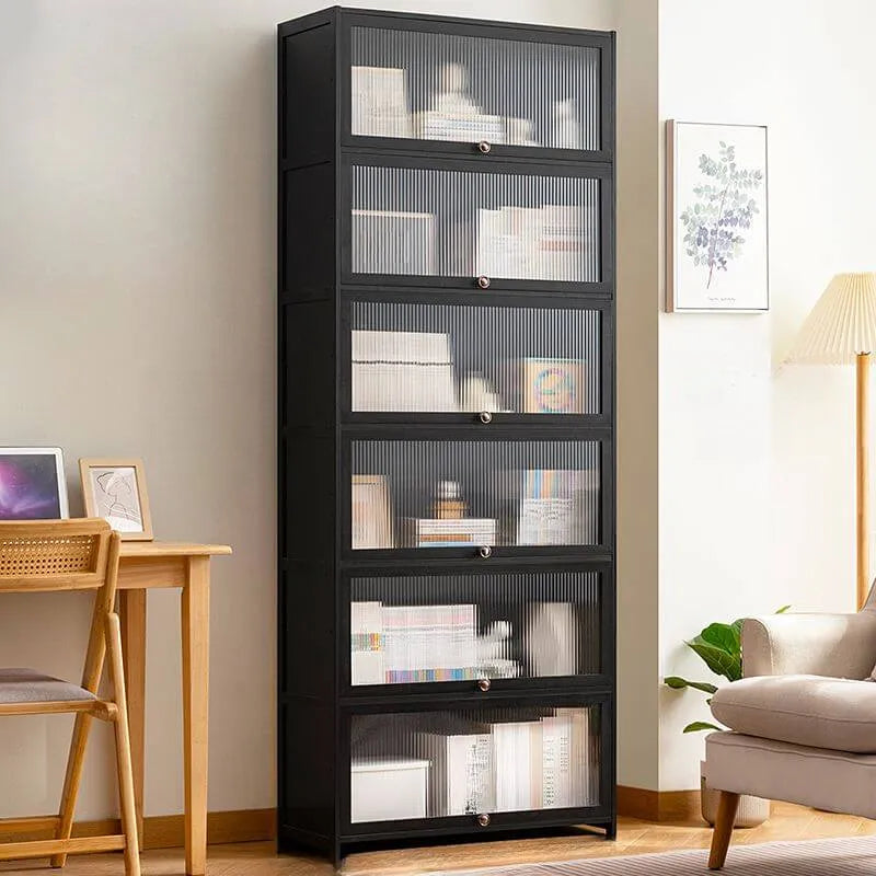 Modern Bamboo Vertical Bookcase with Polymer Sliding Doors