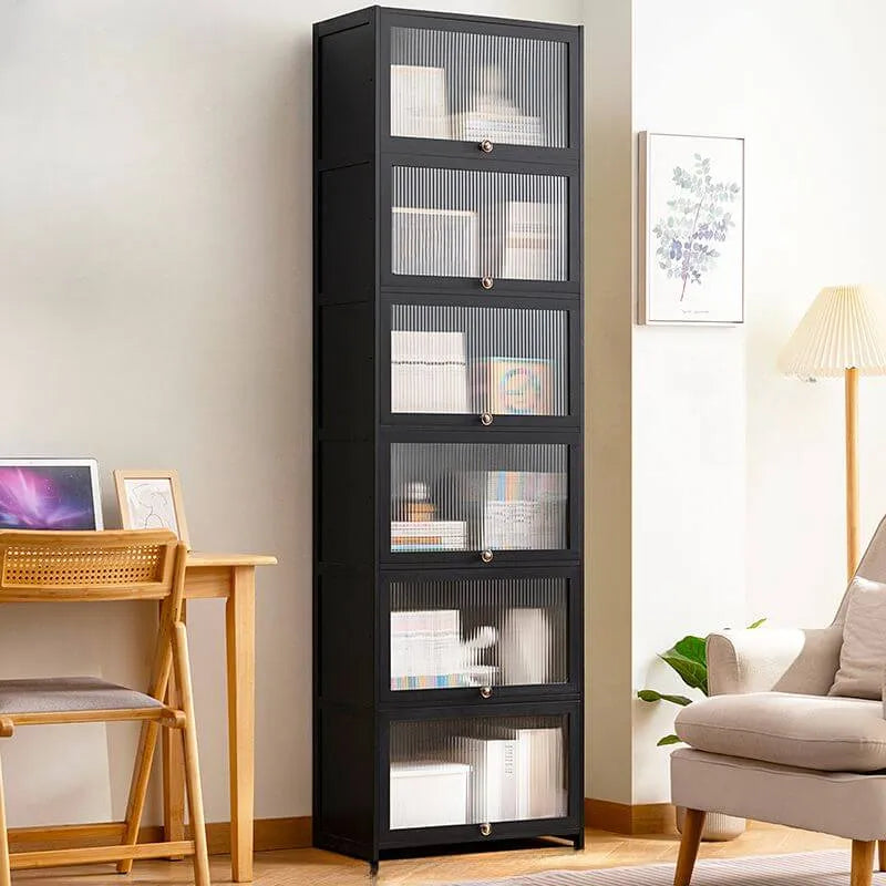 Modern Bamboo Vertical Bookcase with Polymer Sliding Doors