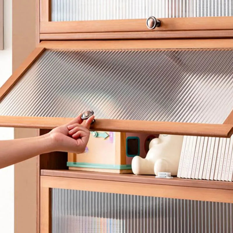 Modern Bamboo Vertical Bookcase with Polymer Sliding Doors