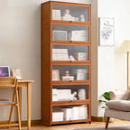 Modern Bamboo Vertical Bookcase with Polymer Sliding Doors
