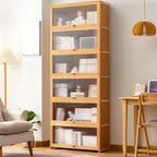 Modern Bamboo Vertical Bookcase with Polymer Sliding Doors