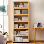 Modern Bamboo Vertical Bookcase with Polymer Sliding Doors
