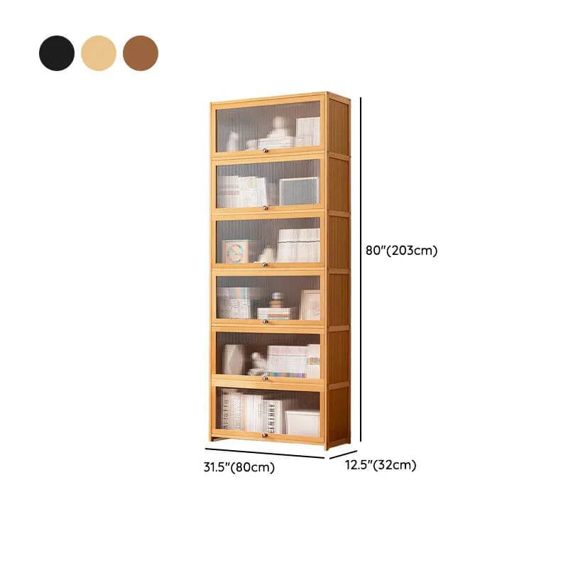 Modern Bamboo Vertical Bookcase with Polymer Sliding Doors Dimensions