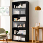 Modern Bamboo Vertical Bookcase with Polymer Sliding Doors Main Product Image