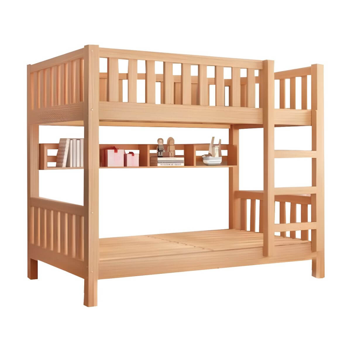 Modern Beech Wood Kids Bunk Bed with Ladder and Storage