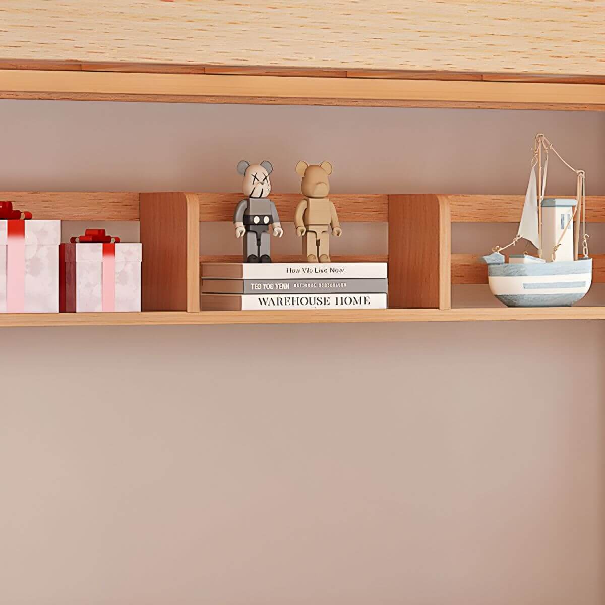 Modern Beech Wood Kids Bunk Bed with Ladder and Storage