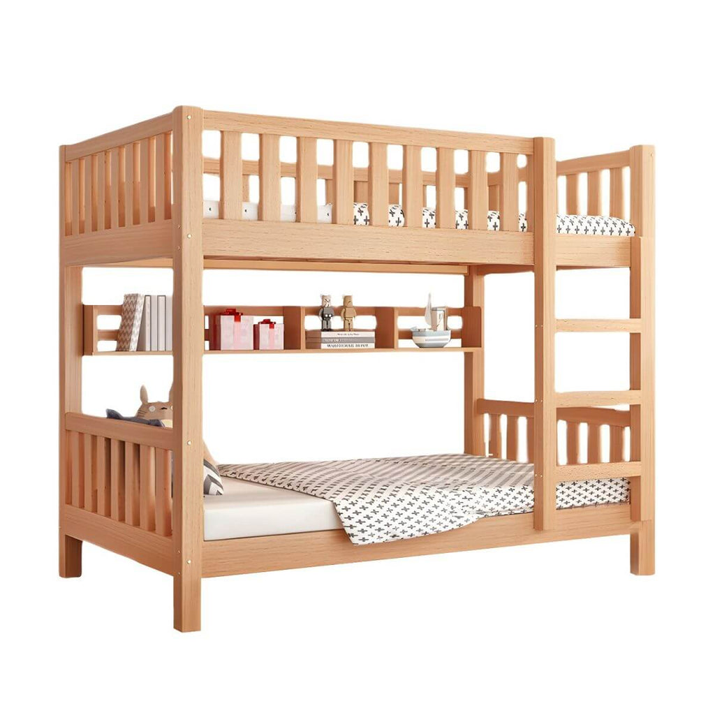 Modern Beech Wood Kids Bunk Bed with Ladder and Storage