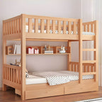 Modern Beech Wood Kids Bunk Bed with Ladder and Storage