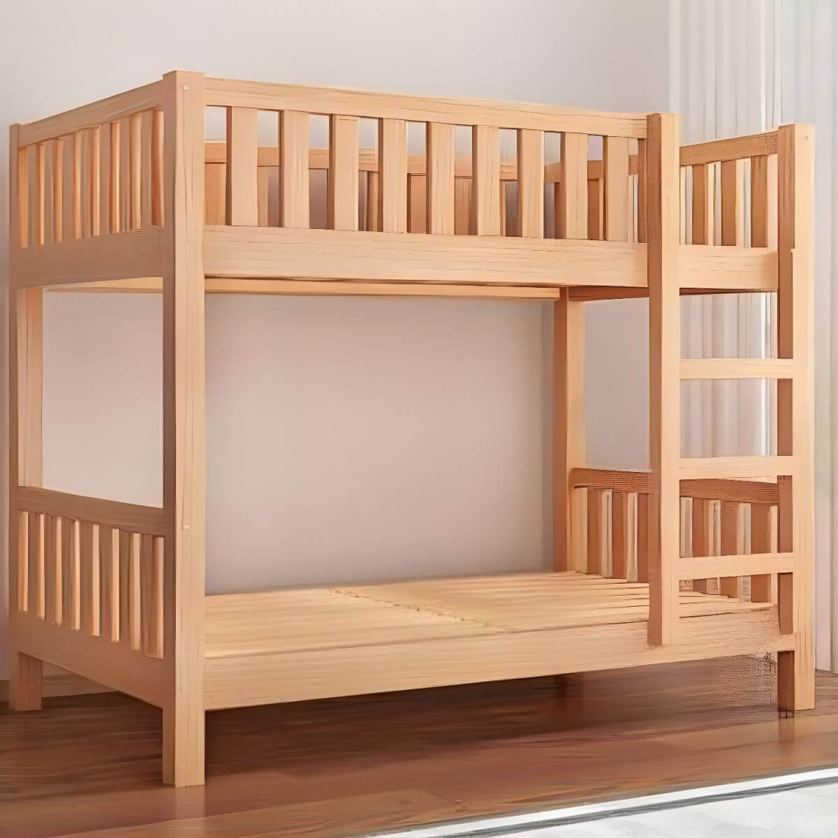 Modern Beech Wood Kids Bunk Bed with Ladder and Storage メイン画像