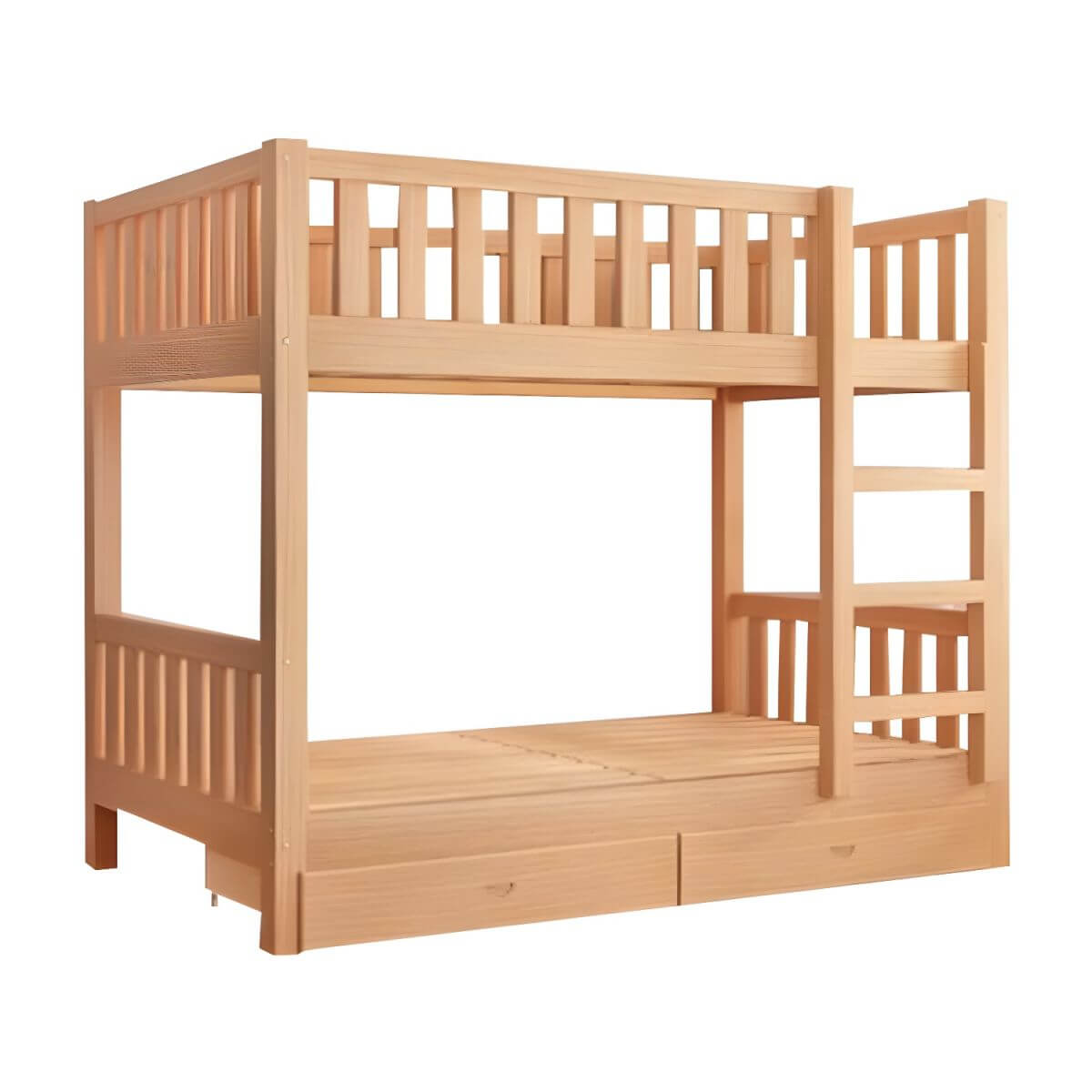 Modern Beech Wood Kids Bunk Bed with Ladder and Storage