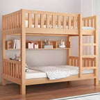 Modern Beech Wood Kids Bunk Bed with Ladder and Storage