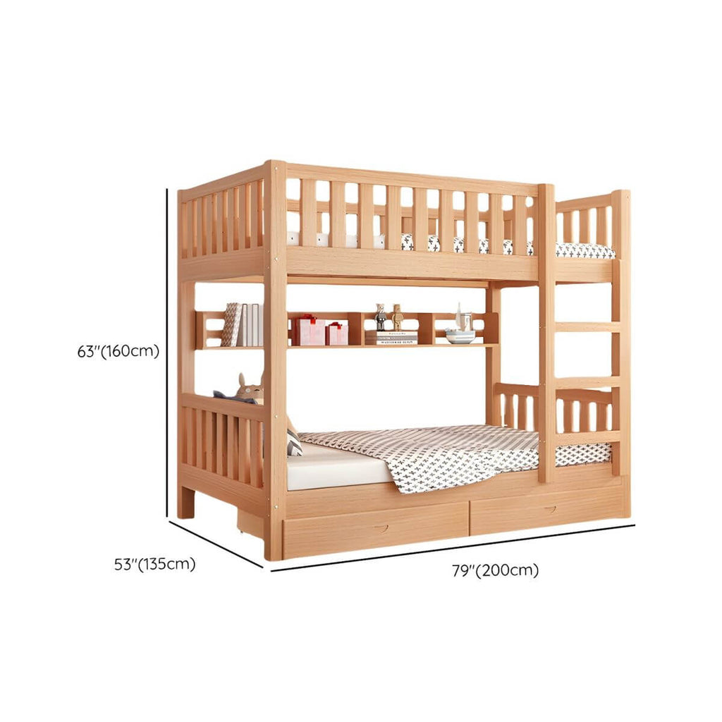 Modern Beech Wood Kids Bunk Bed with Ladder and Storage Dimensions
