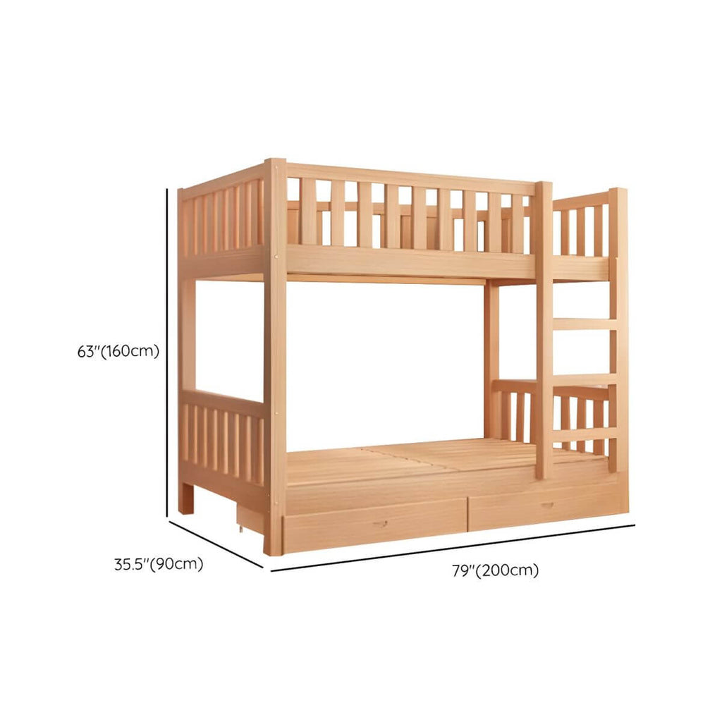Modern Beech Wood Kids Bunk Bed with Ladder and Storage Dimensions