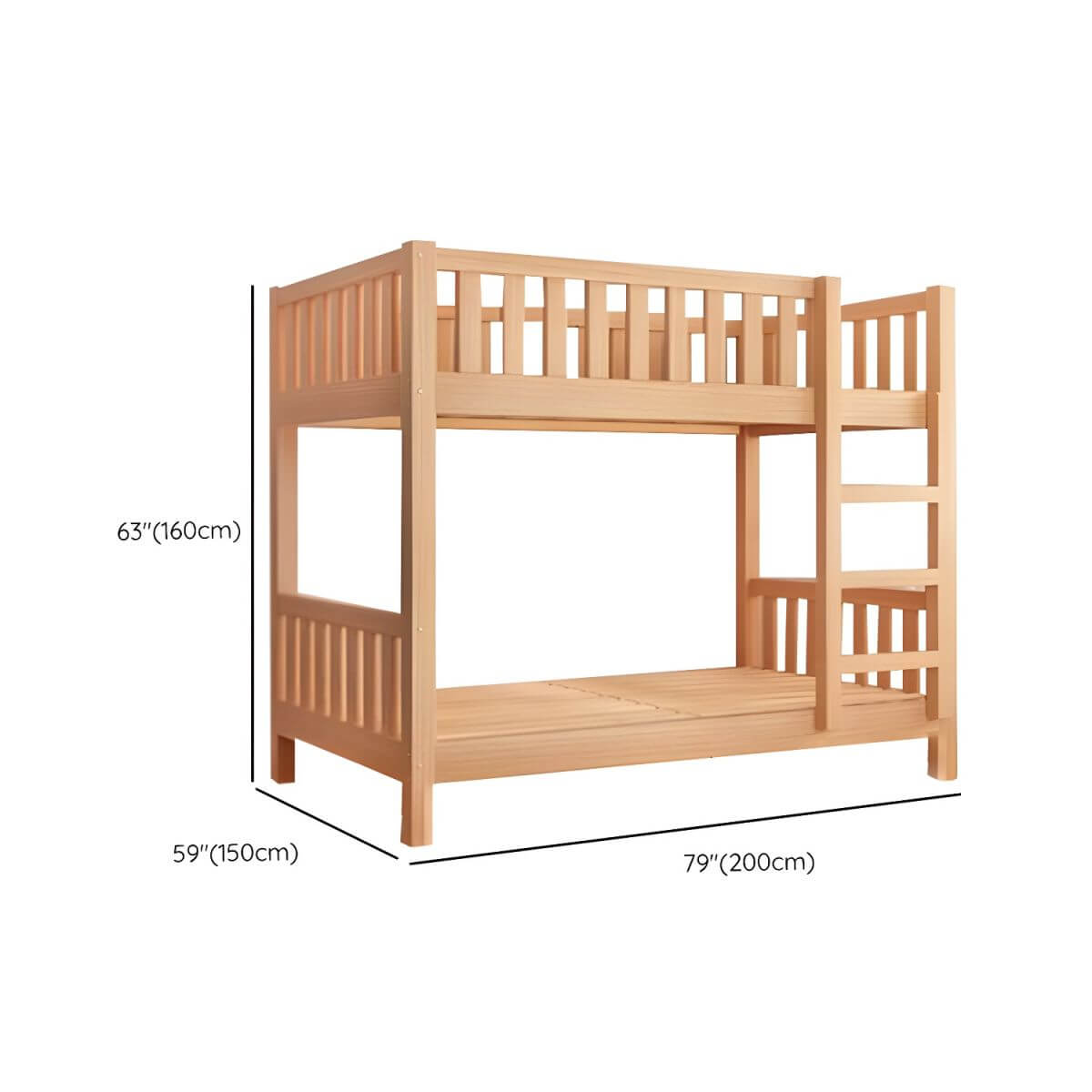 Modern Beech Wood Kids Bunk Bed with Ladder and Storage Dimensions