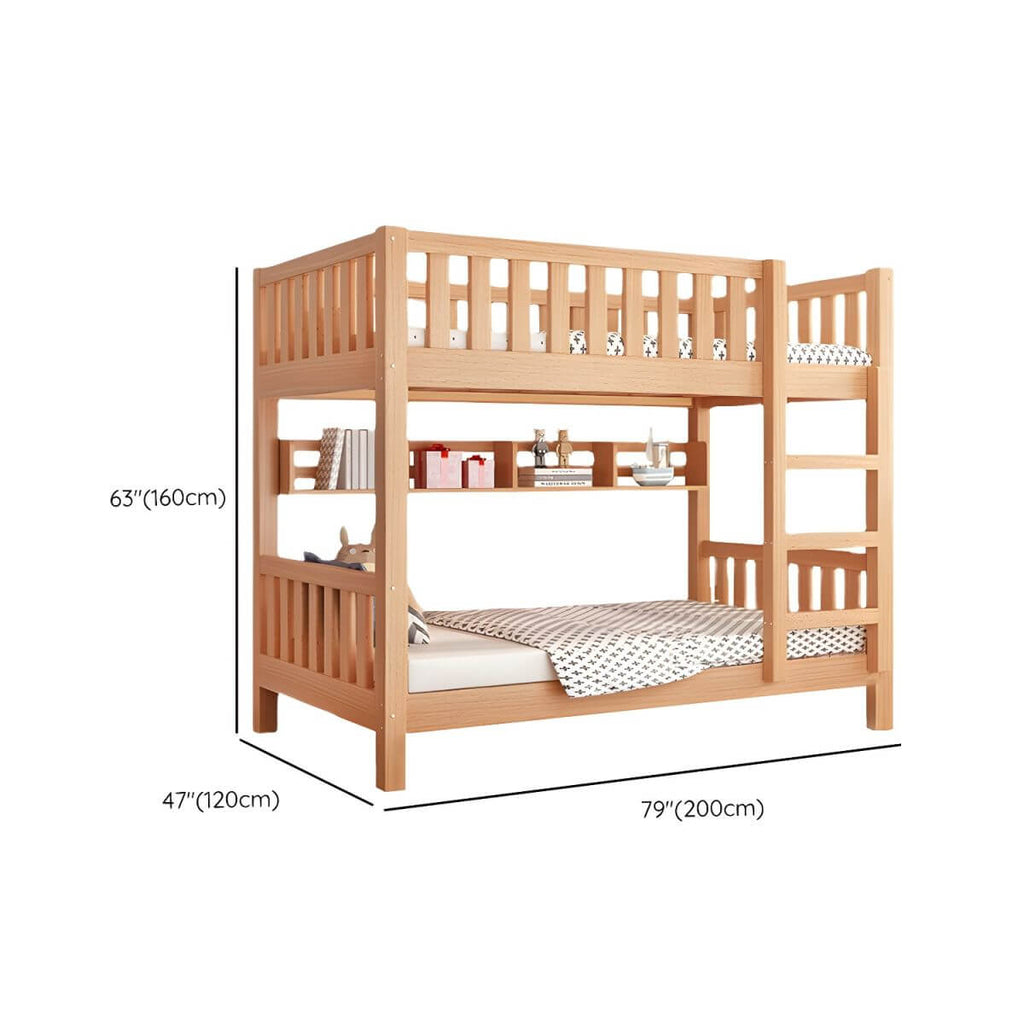 Modern Beech Wood Kids Bunk Bed with Ladder and Storage Dimensions