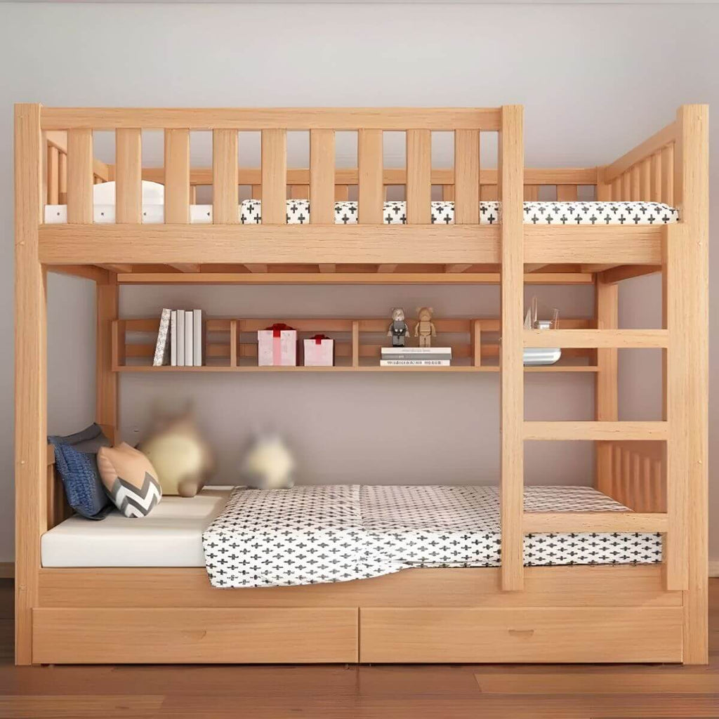 Modern Beech Wood Kids Bunk Bed with Ladder and Storage Main Product Image