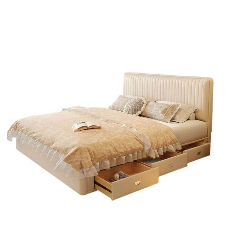 Modern Beige Genuine Leather Storage Bed Series