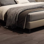 Modern Beige Panel Bed with Solid Wood Slats