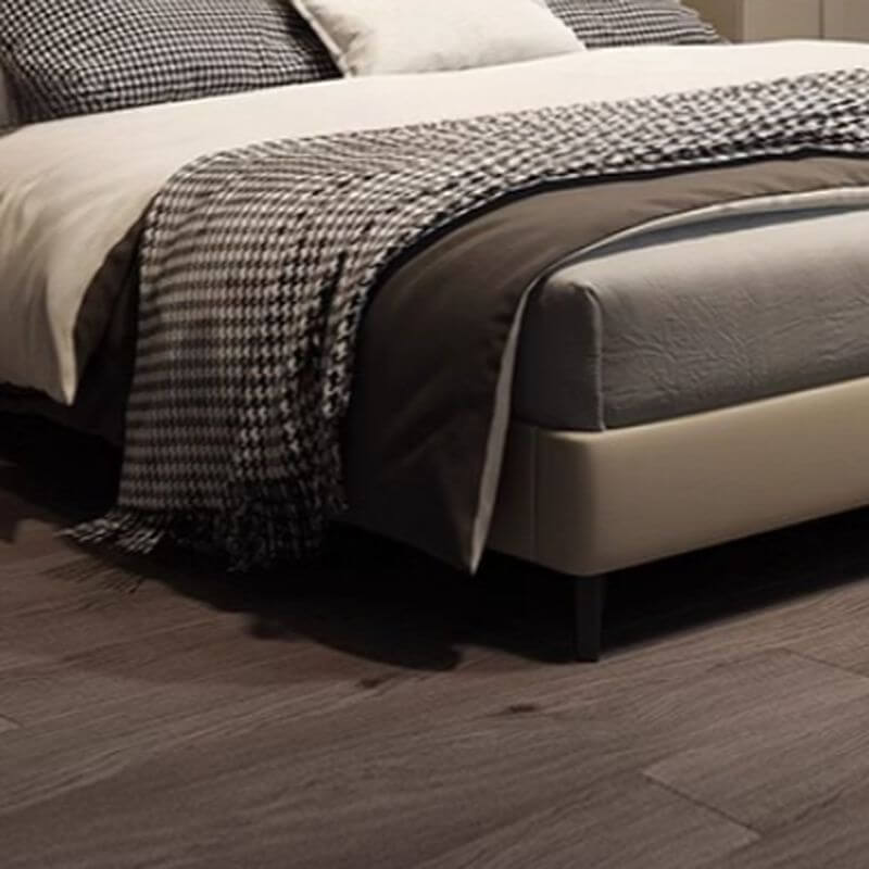 Modern Beige Panel Bed with Solid Wood Slats