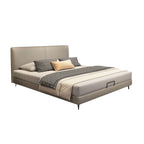 Modern Beige Panel Bed with Solid Wood Slats
