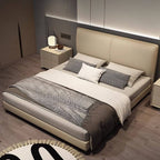 Modern Beige Panel Bed with Solid Wood Slats Main Product Image