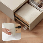 Modern Beige Storage Bed with Press-to-Open Drawers and Open Shelving