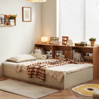 Modern Beige Storage Bed with Press-to-Open Drawers and Open Shelving Main Product Image