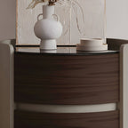 Modern Beige Wood Drawer Storage with Glass Top Nightstand