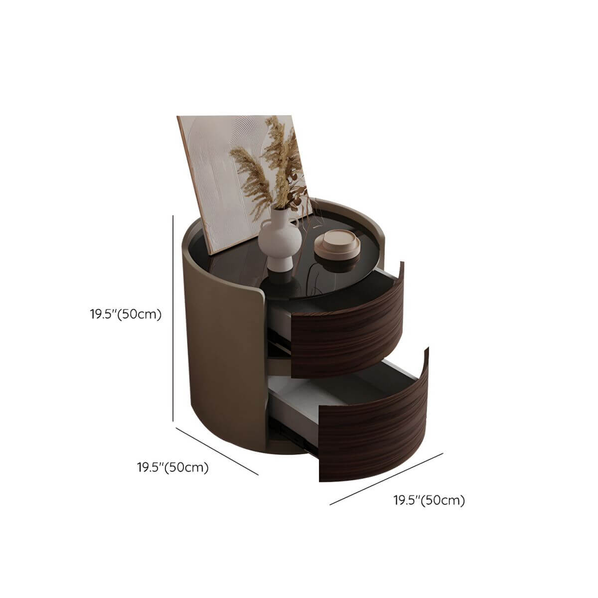 Modern Beige Wood Drawer Storage with Glass Top Nightstand Dimensions