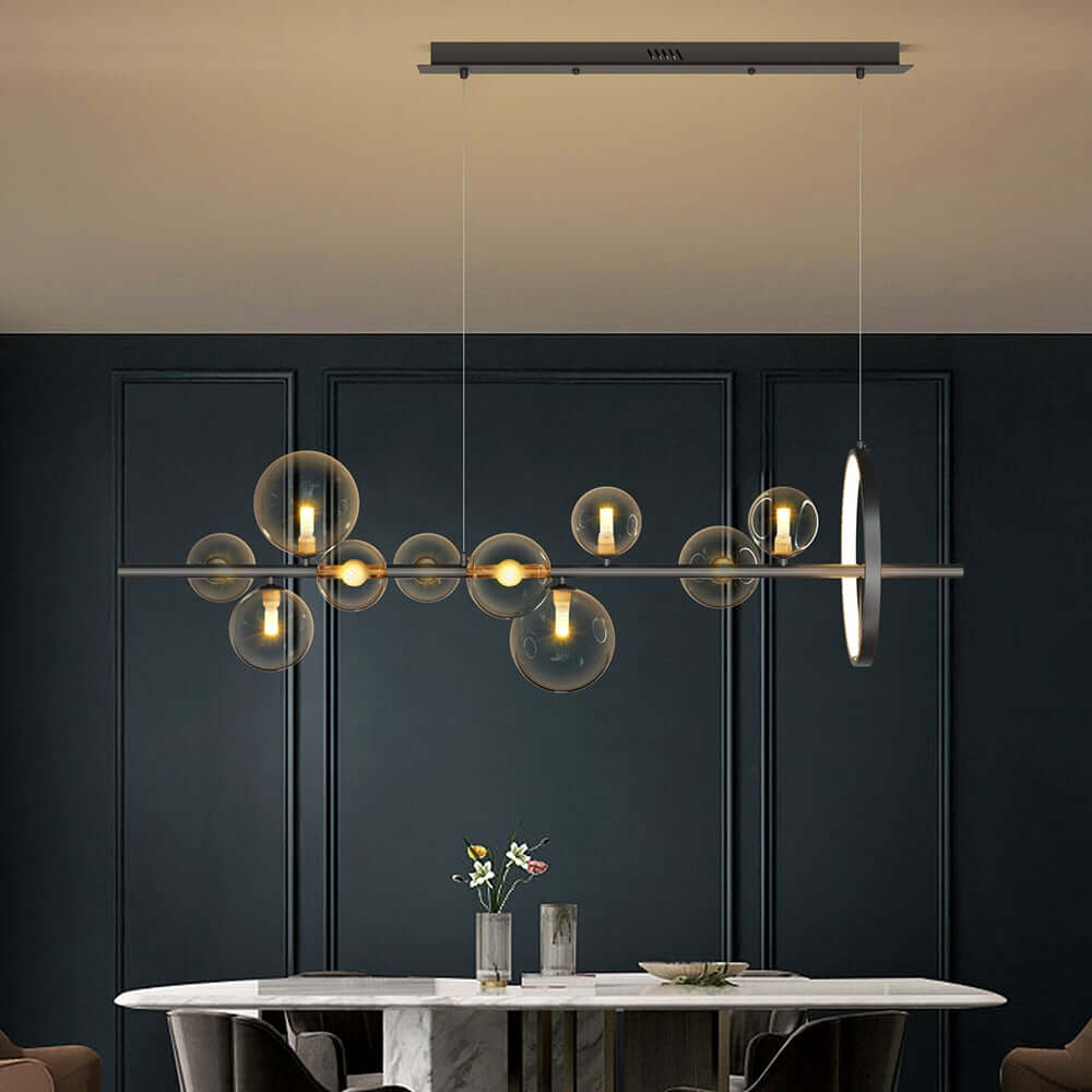 Modern Black and Gold 7-Light Glass Globe Kitchen Island Light