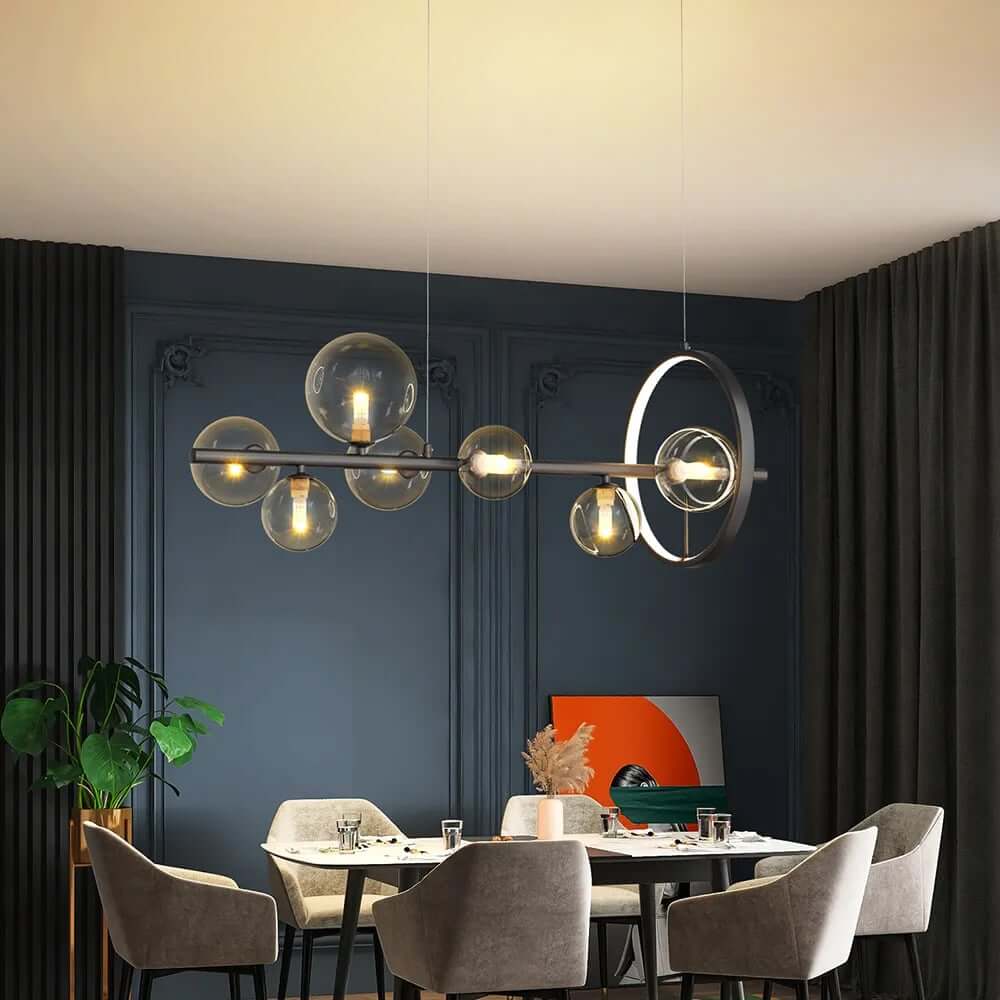 Modern Black and Gold 7-Light Glass Globe Kitchen Island Light