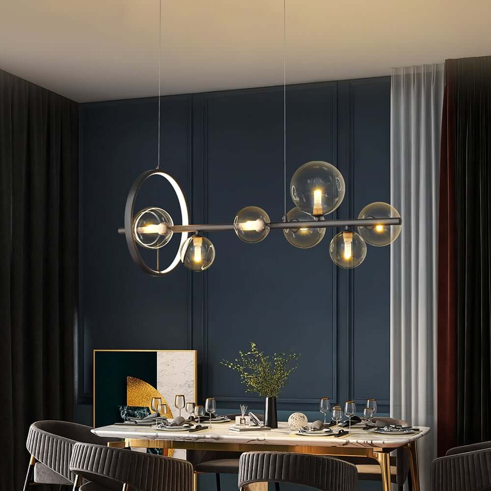 Modern Black and Gold 7-Light Glass Globe Kitchen Island Light