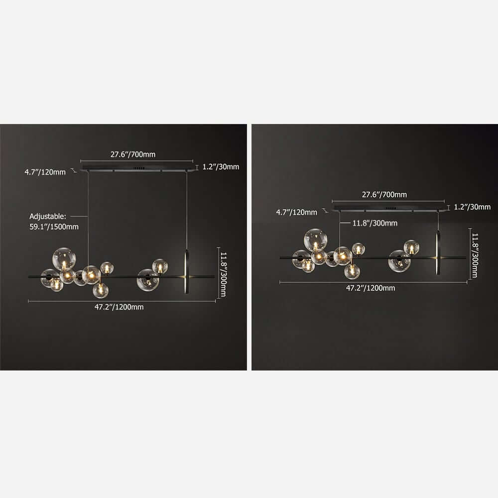 Modern Black and Gold 7-Light Glass Globe Kitchen Island Light