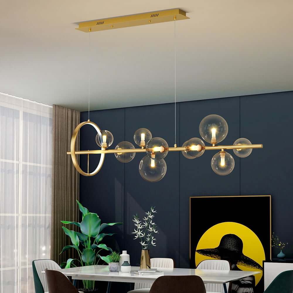 Modern Black and Gold 7-Light Glass Globe Kitchen Island Light