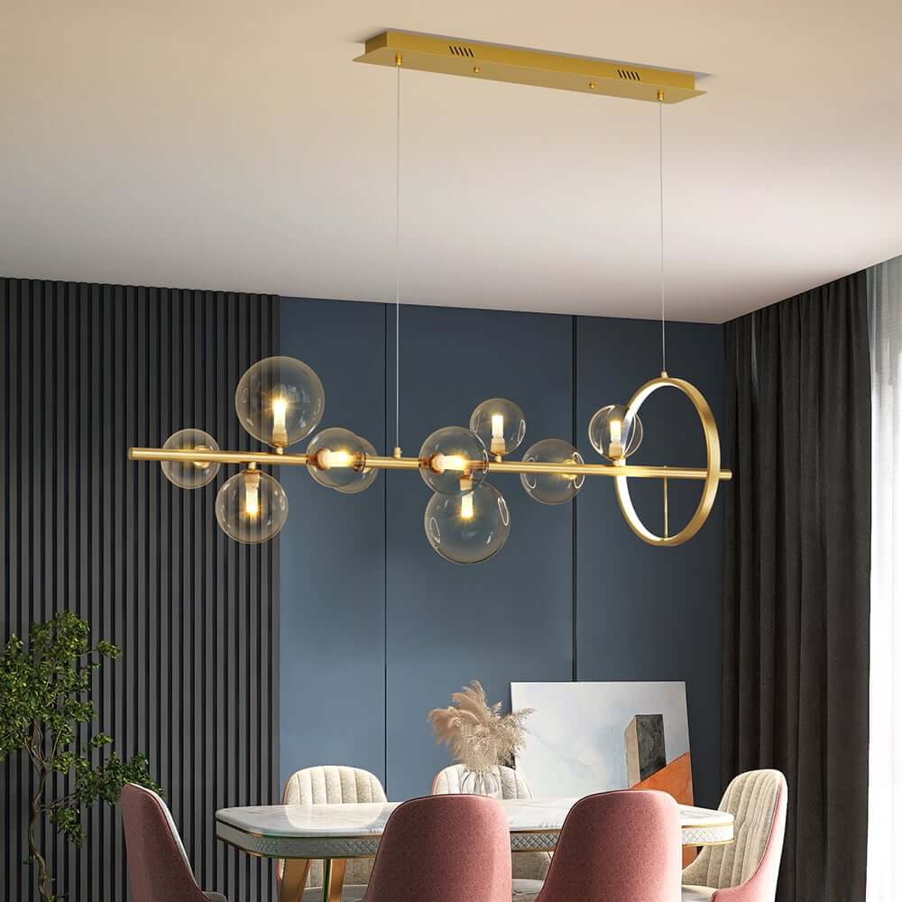 Modern Black and Gold 7-Light Glass Globe Kitchen Island Light