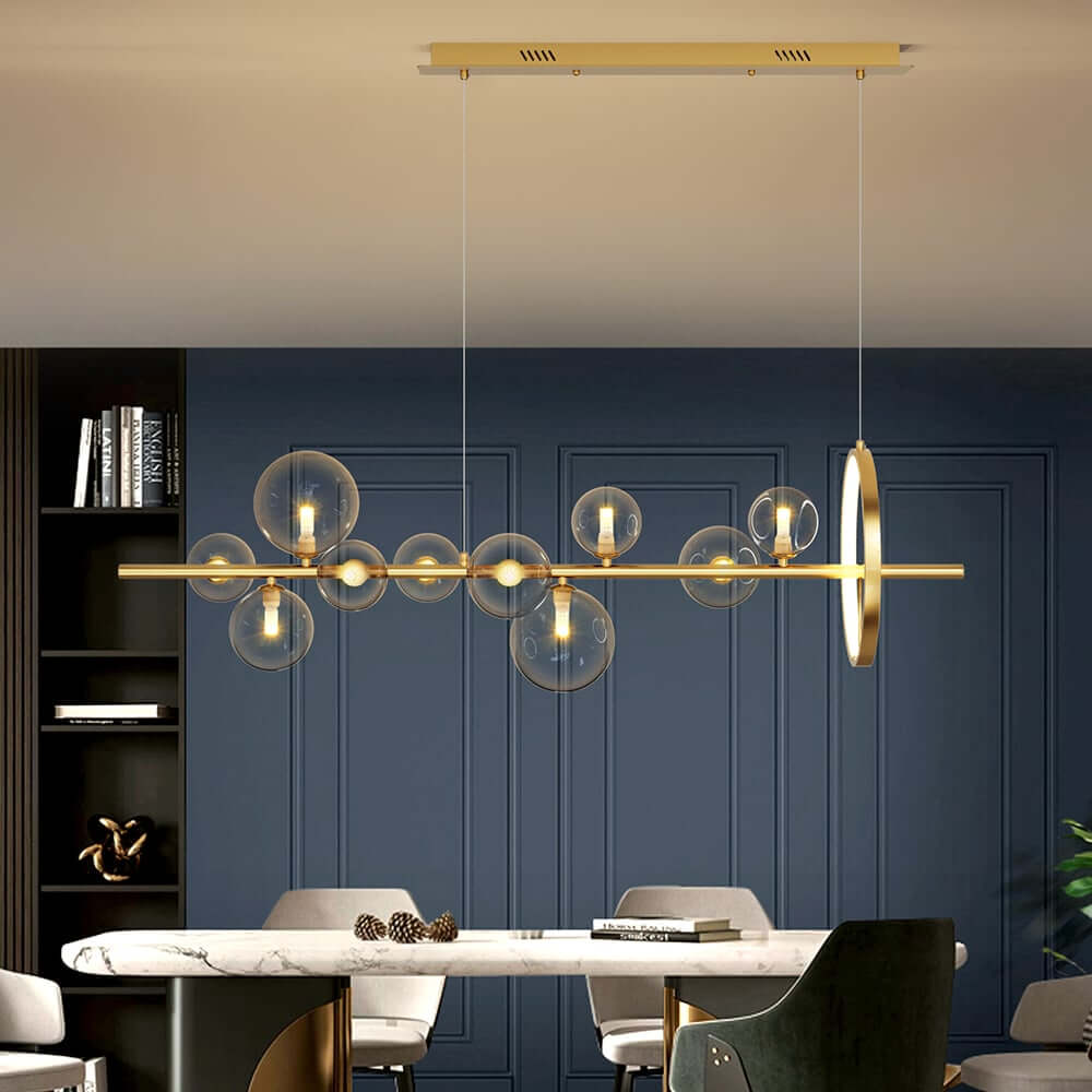 Modern Black and Gold 7-Light Glass Globe Kitchen Island Light