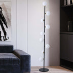 Modern Black and Gold Glass Floor Lamp with White Shades