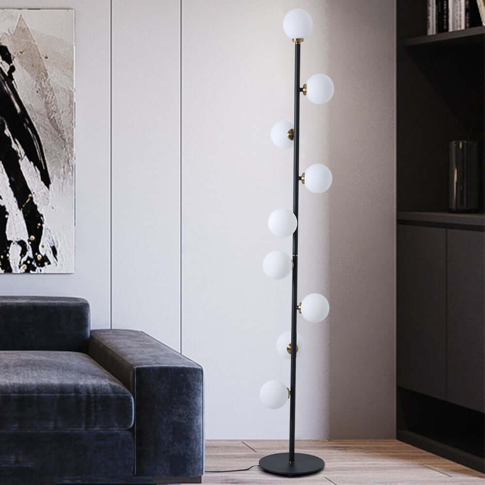 Modern Black and Gold Glass Floor Lamp with White Shades