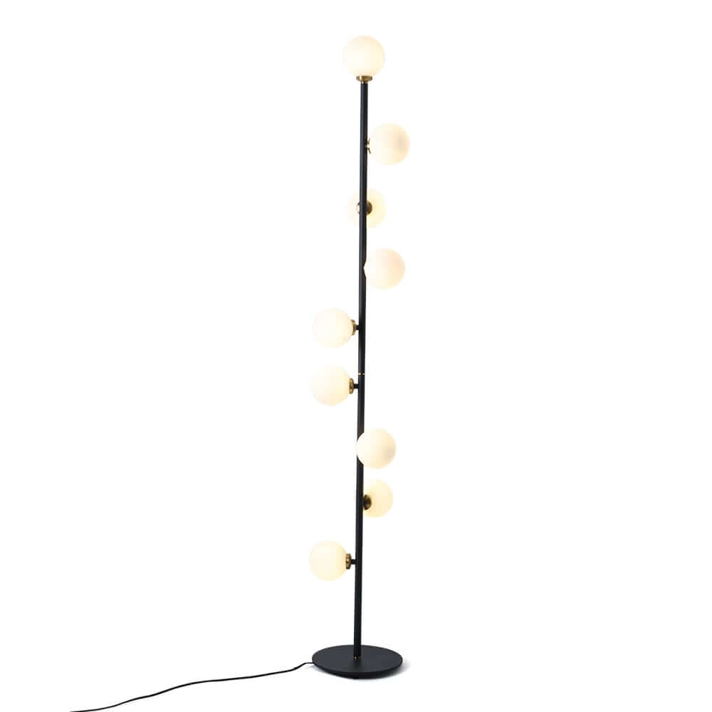 Modern Black and Gold Glass Floor Lamp with White Shades