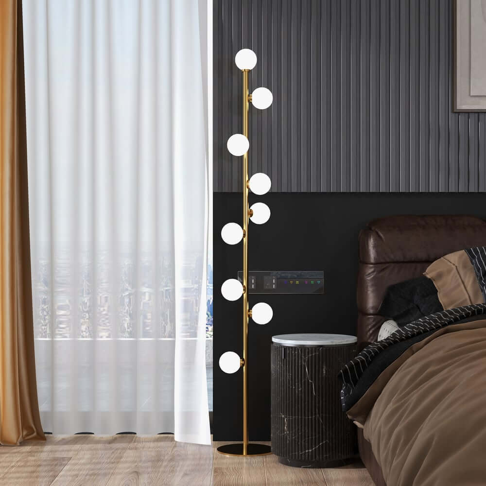 Modern Black and Gold Glass Floor Lamp with White Shades