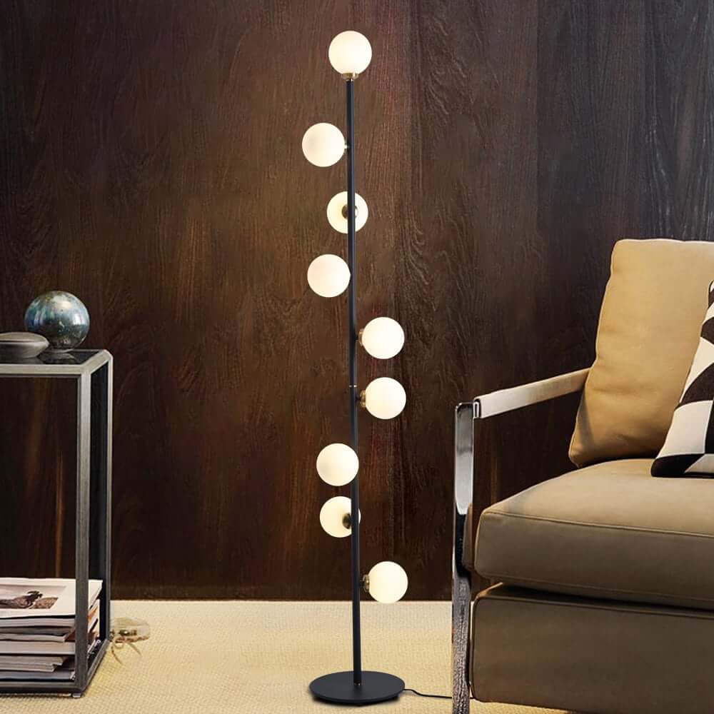 Modern Black and Gold Glass Floor Lamp with White Shades