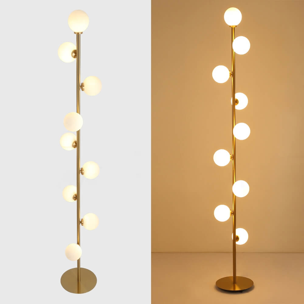 Modern Black and Gold Glass Floor Lamp with White Shades