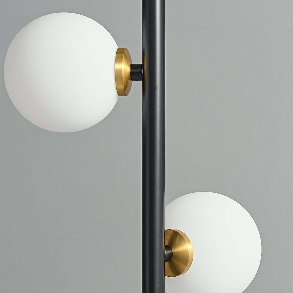 Modern Black and Gold Glass Floor Lamp with White Shades