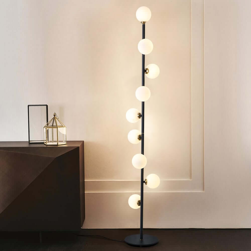 Modern Black and Gold Glass Floor Lamp with White Shades