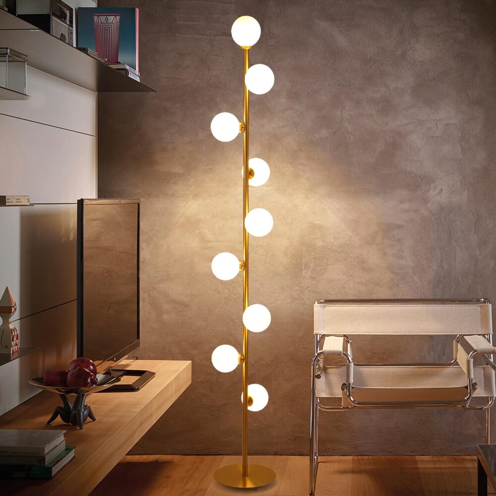 Modern Black and Gold Glass Floor Lamp with White Shades