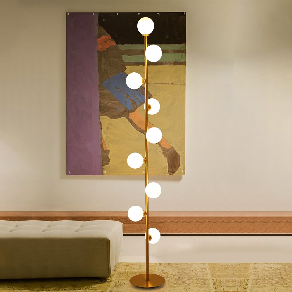 Modern Black and Gold Glass Floor Lamp with White Shades
