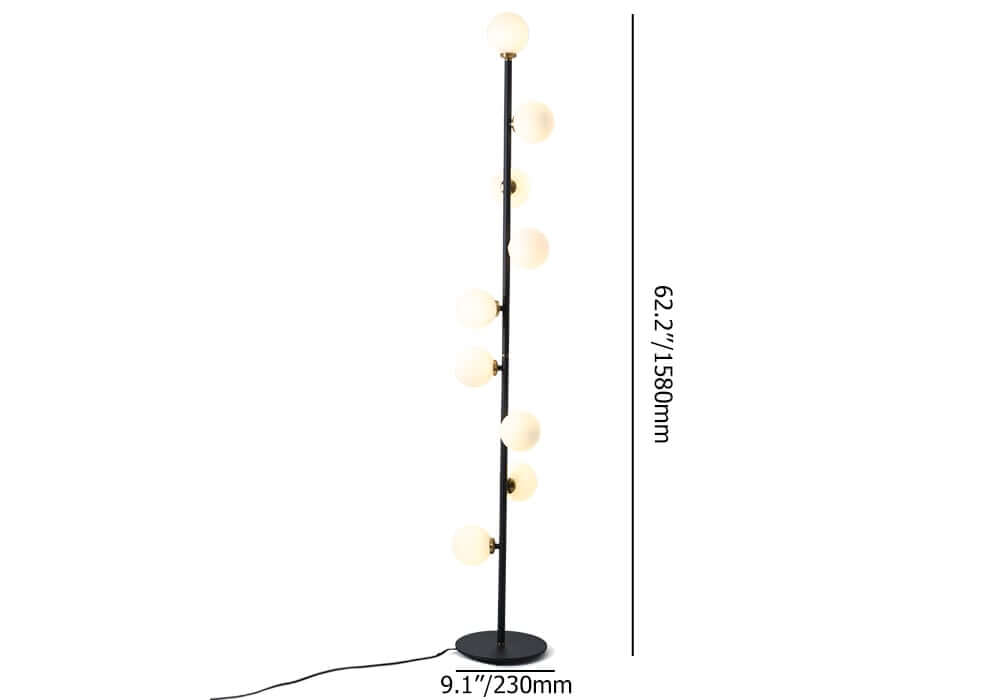Modern Black and Gold Glass Floor Lamp with White Shades Dimensions