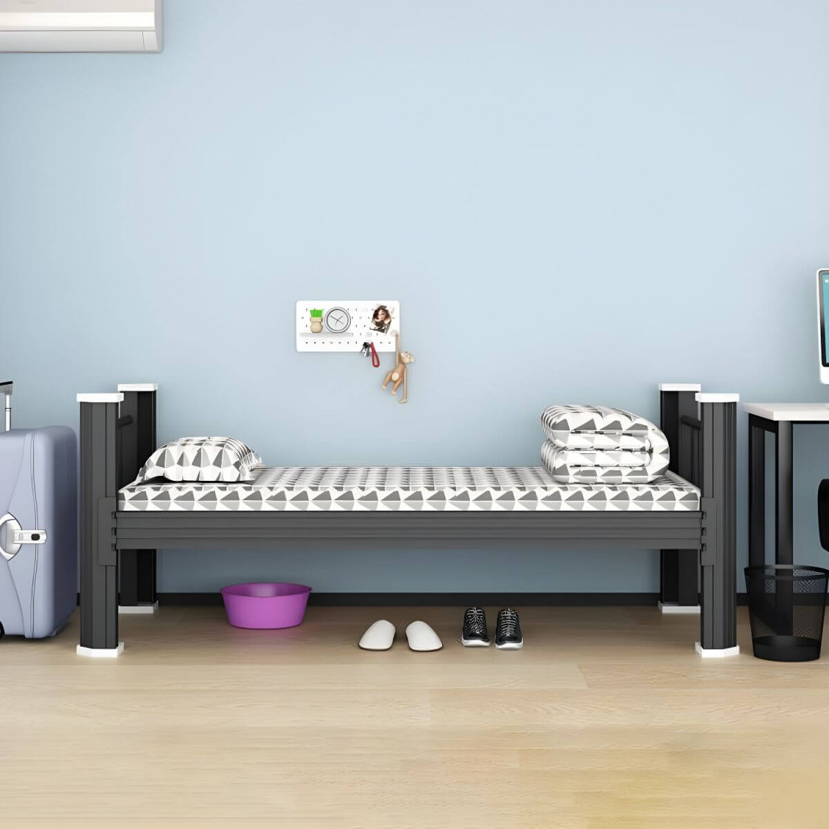 Modern Black and White Kids Bunk Bed with Safety Guardrails メイン画像
