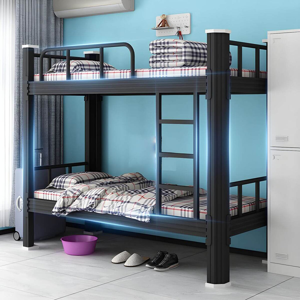 Modern Black and White Kids Bunk Bed with Safety Guardrails