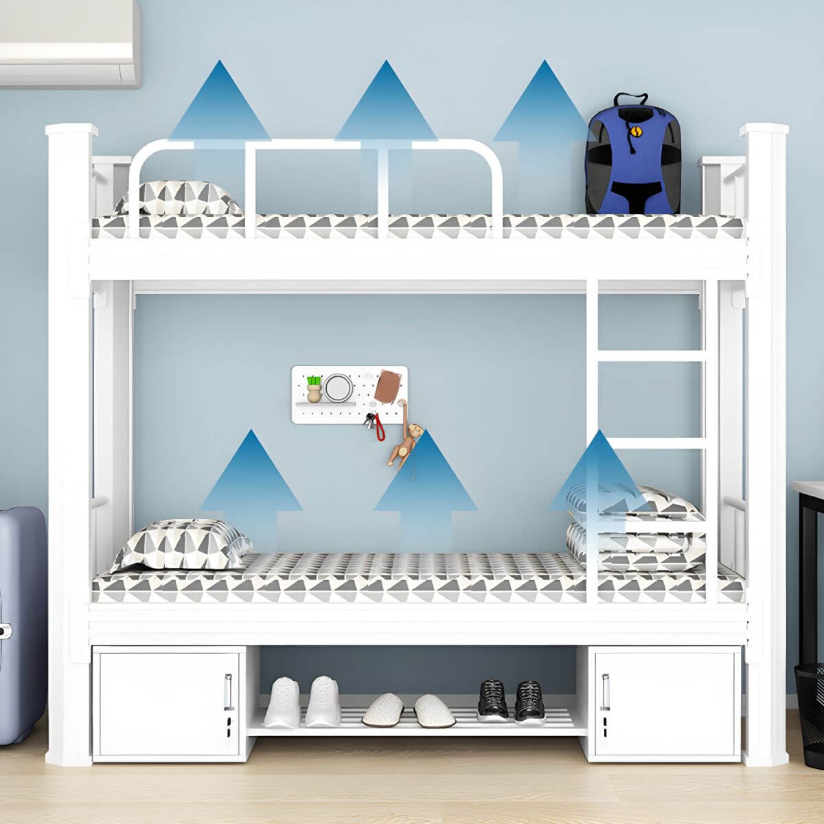 Modern Black and White Kids Bunk Bed with Safety Guardrails